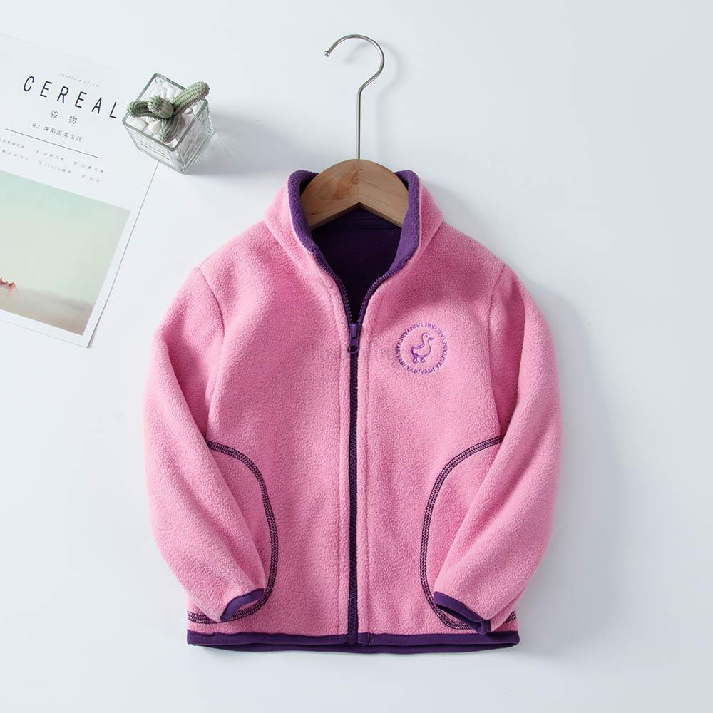 Padded Windproof Double Fleece Kids Jackets with Hood and Zipper for Boys and Girls