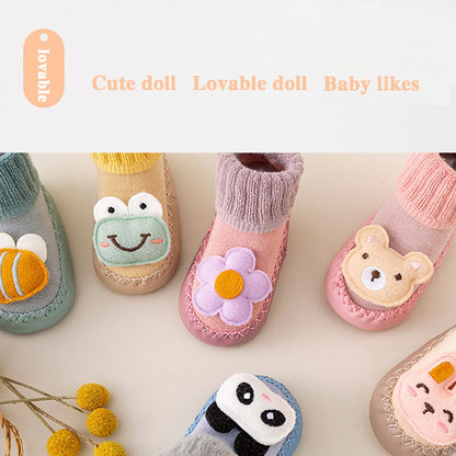 Cute Cartoon Animal Soft Cotton Non-Slip Slipper Socks for Newborn Boys and Girls First Walkers