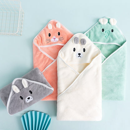 Soft Warm Cartoon Hooded Baby Fleece Towel, 80*80 cm - Light Green, Coral, Pink, White, Grey