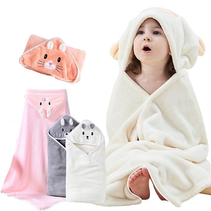 Soft Warm Cartoon Hooded Baby Fleece Towel, 80*80 cm - Light Green, Coral, Pink, White, Grey