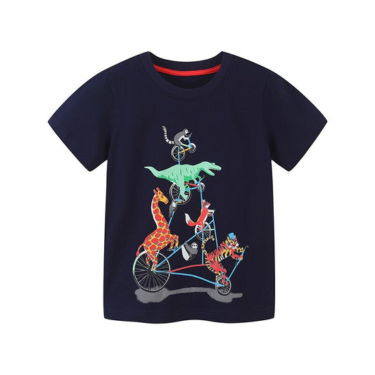 Summer Boys Short Sleeve Cartoon Helicopter Cotton T-shirts - Black, Green.