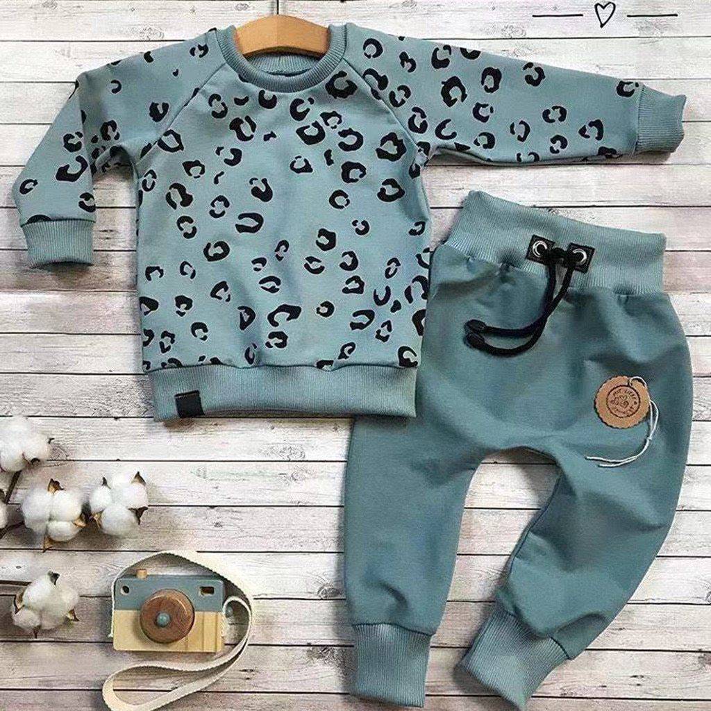 Girls Leopard Print Cotton Long Sleeve Outfit.