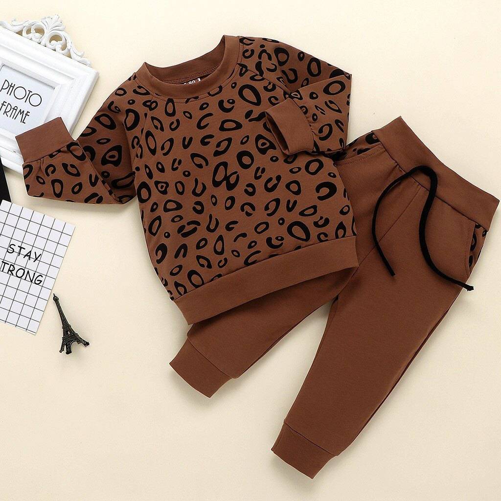 Girls Leopard Print Cotton Long Sleeve Outfit.