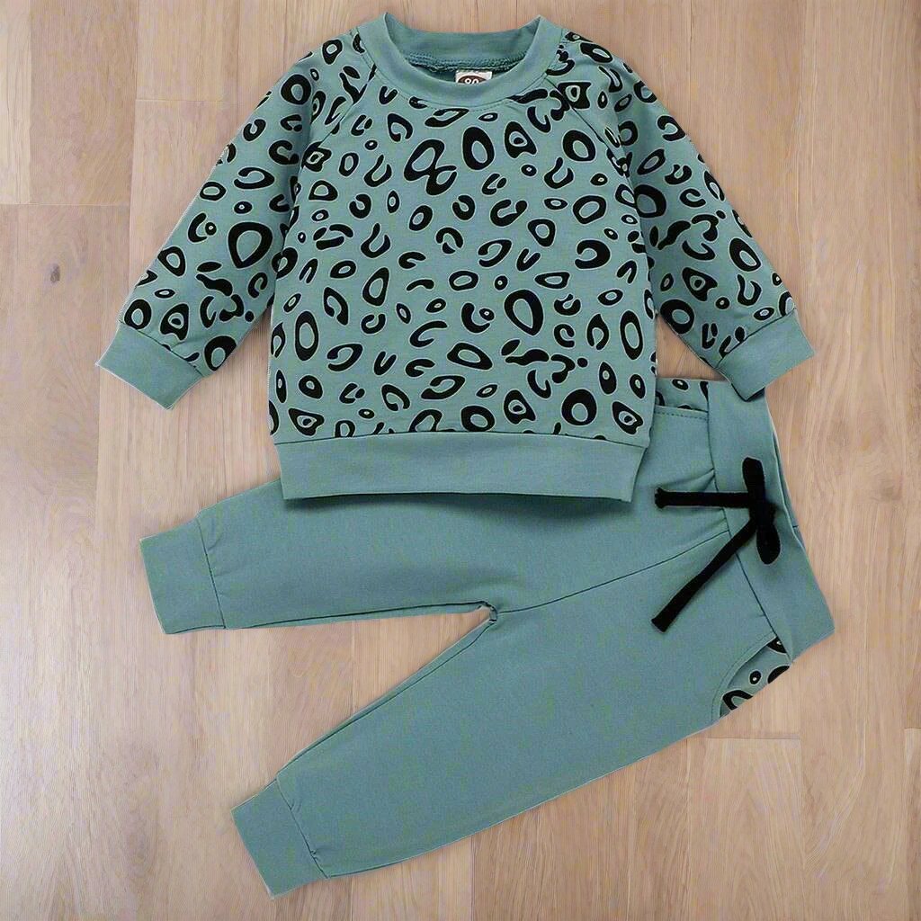 Girls Leopard Print Cotton Long Sleeve Outfit.