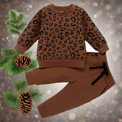 Girls Leopard Print Cotton Long Sleeve Outfit.